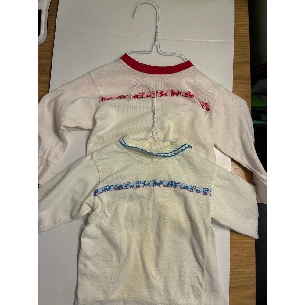 Vintage Sterntex Kids Size 3 White Red Dog Novelty Print Ringer T-Shirts Cotton